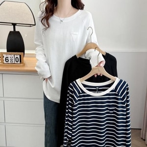 日系百搭三角貼布長袖T桖上衣 獨具衣格 J9859