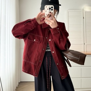 帥氣酒紅色牛仔外套 獨具衣格 J9866