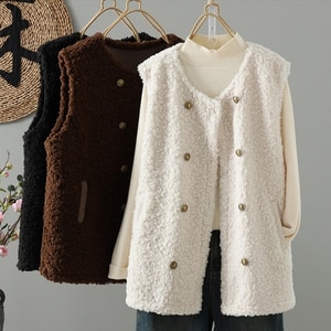 高級感仿羊羔毛中長版背心 獨具衣格 J9871