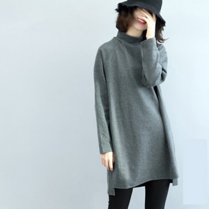 加絨加厚半高領中長版下擺開岔上衣 獨具衣格 J9875