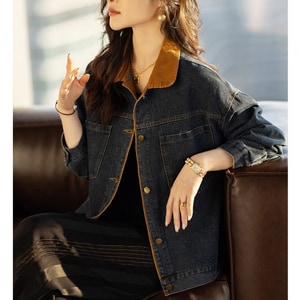 牛仔燈心絨拼接外套 獨具衣格 J9880