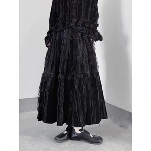 蕾絲花邊絲絨材質顯瘦裙子 獨具衣格 J9881