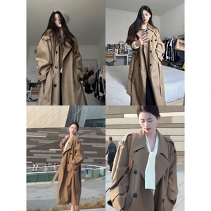 深卡其氣質款雙排扣長版風衣外套 獨具衣格 J9885