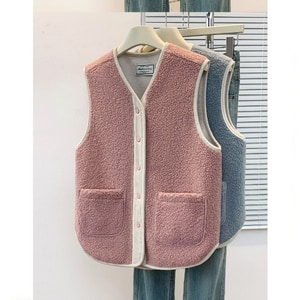 超可愛粉嫩色系仿羊羔毛背心 獨具衣格 J9886