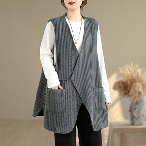 保暖夾棉綁帶下擺不規則背心 獨具衣格 J9895