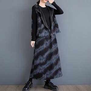 帥氣英文字噴墨印花套裝(背心+長裙) 獨具衣格 J9896