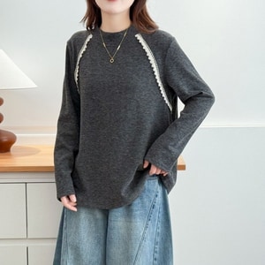 蕾絲拼接半高領內搭長袖上衣 獨具衣格 J9900