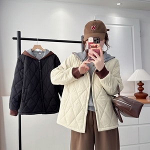 日系鋪棉菱格壓紋格子連帽設計外套 獨具衣格 J9901