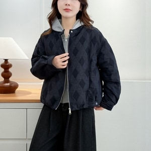 厚鋪棉日系連帽菱格棒球外套(XL-4L) 獨具衣格 J9902