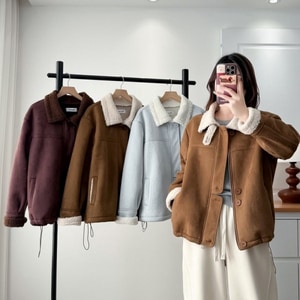 羊羔毛反領加厚復古風外套(XL-4L) 獨具衣格 J9912