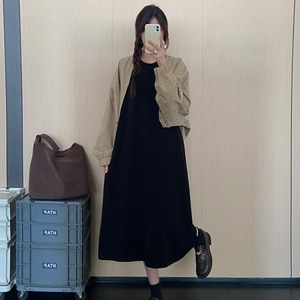 假兩件拼接韓系歐膩風長袖洋裝(L-3L) 獨具衣格 J9913