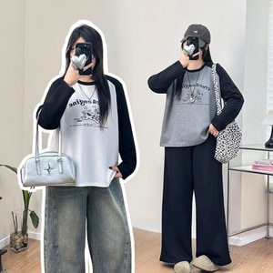 超可愛卡通狗狗印花韓版長袖T桖上衣(XL-4L) 獨具衣格 J9916