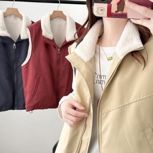 暖呼呼毛毛立領下擺抽繩設計背心 獨具衣格 J9919