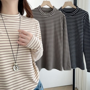 舒適親膚配條半高領內搭長袖上衣 獨具衣格 J9923