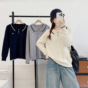 韓系蝴蝶結刺繡反領針織長袖上衣 獨具衣格 J9925