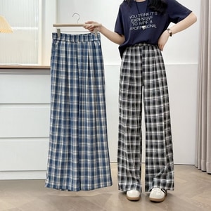 顯瘦格紋直筒落地褲 獨具衣格 J9928