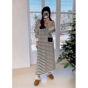 韓版反領配條長洋裝 獨具衣格 J9929