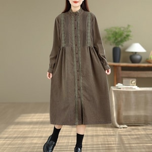 超美燈心絨蕾絲拼接長袖洋裝 獨具衣格 J9937