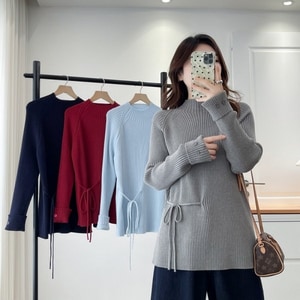 韓系超美半高領針織綁帶長版上衣 獨具衣格 J9940