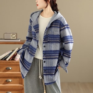 微帥氣法蘭絨連帽格紋外套 獨具衣格 J9942