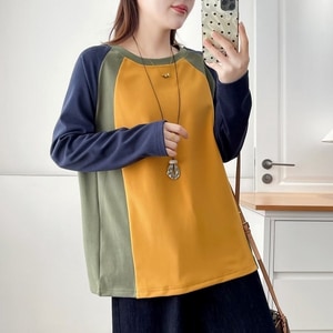 韓系撞色拼接長袖T桖上衣 獨具衣格 J9950