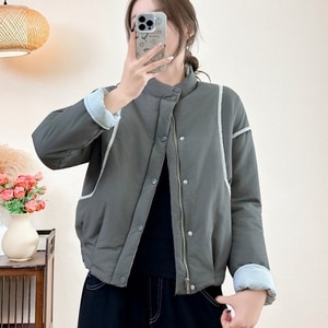 韓系撞色包邊後鋪棉外套(XL-4L) 獨具衣格 J9951