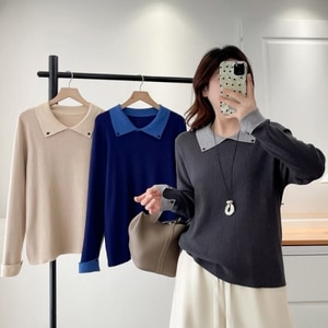 顯瘦氣質款反領針織長袖上衣 獨具衣格 J9953