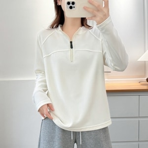 半高領拉鍊運動風長袖T桖上衣 獨具衣格 J9958