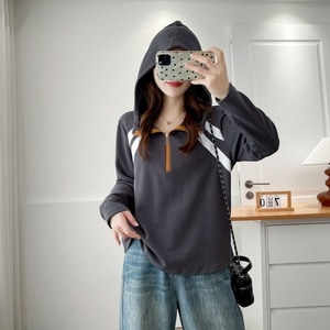 運動風連帽拉鍊長袖上衣 獨具衣格 J9960