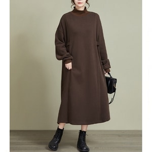 保暖內刷毛半高領顯約韓系長袖洋裝 獨具衣格 J9966