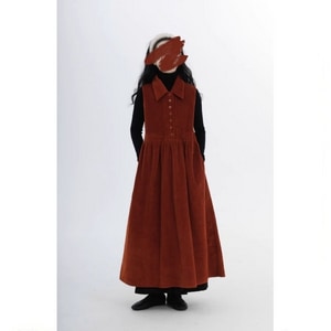 燈心絨小反領扣子設計酒紅色背心洋裝 獨具衣格 J9970