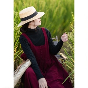 復古感燈心絨圓領釦子裝飾背心洋裝 獨具衣格 J9971