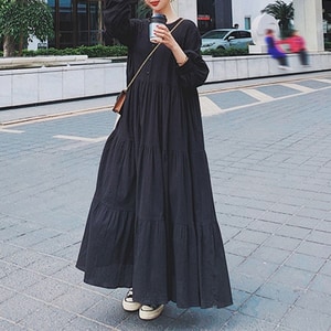 小V領赫本風壓褶長袖洋裝 獨具衣格 J9974