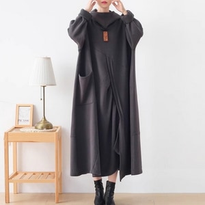 內刷毛連帽設計款下擺寬鬆長袖洋裝 獨具衣格 J9976