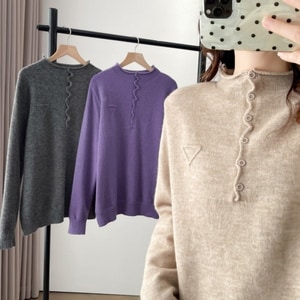 設計款保暖三角形圖案半高領針織長袖上衣 獨具衣格 J9984