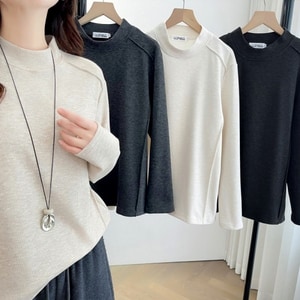 德絨半高領肩壓線基礎款長袖上衣內搭上衣 獨具衣格 J9986