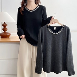 V領微性感水鑽設計加厚長袖T桖上衣 獨具衣格 J9989