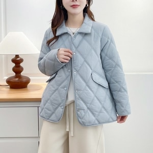 輕薄保暖菱格壓紋翻領外套 獨具衣格 J9995