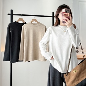 半高領釦子裝飾長袖內搭上衣 獨具衣格 C0004