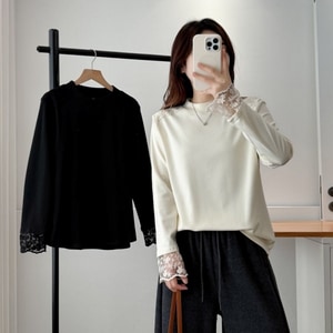 德絨超美蕾絲拼接內搭長袖上衣 獨具衣格 C0007