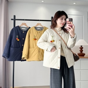 可愛櫻桃別針日系加厚夾棉長袖外套 獨具衣格 C0008