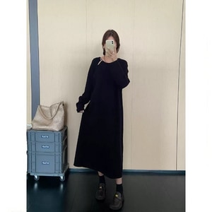 甜美領口珍珠造型針織長洋裝 獨具衣格 C0020