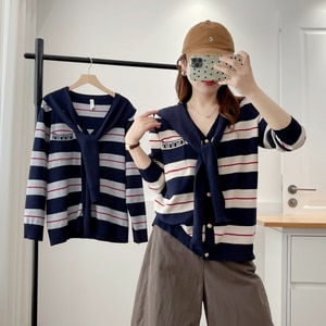 顯瘦撞色配條針織披肩上衣 獨具衣格 C0026