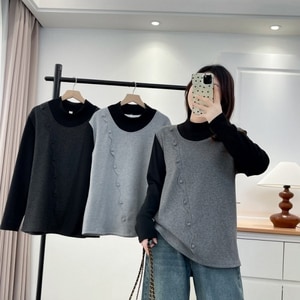 保暖內刷毛波浪造型假兩件長袖上衣 獨具衣格 C0029