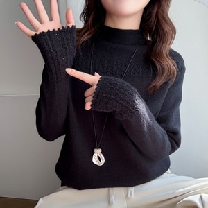 超美緹花針織半高領長袖上衣 獨具衣格 C0030