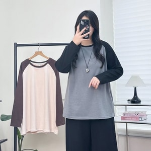 撞色岔肩設計中長版長袖T桖上衣 獨具衣格 C0035