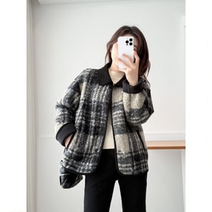 小香風格子毛呢反領外套 獨具衣格 C0039