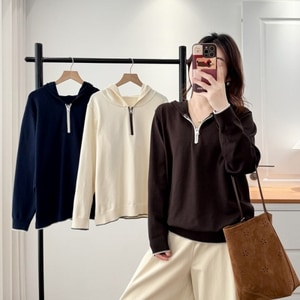 保暖連帽拉鍊長袖針織上衣 獨具衣格C0043