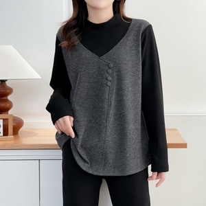 熱銷款半高領假兩件長袖上衣 獨具衣格 C0045