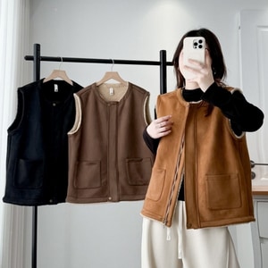 加厚保暖仿麂皮拉鍊外搭背心 獨具衣格 C0048